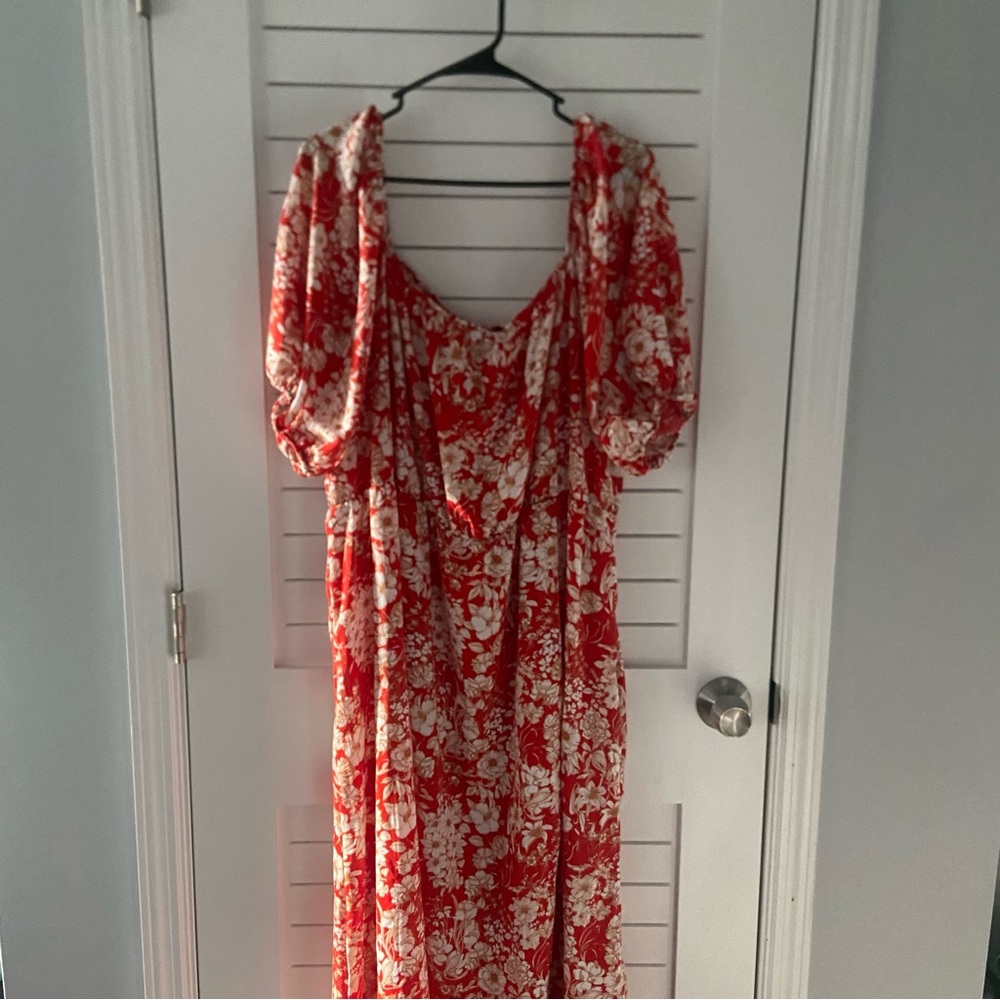 Bloomchic Orange Floral Puff Sleeve Dress Size 22 NWT